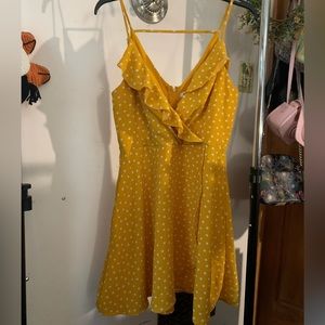 Speechless Yellow V Cut Polka Dot Dress